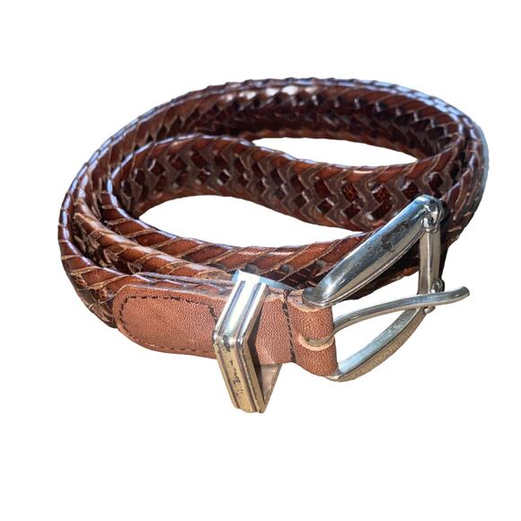 Fossil Genuine Leather Rope Belt Brown with silver hardware size large BT4485COG